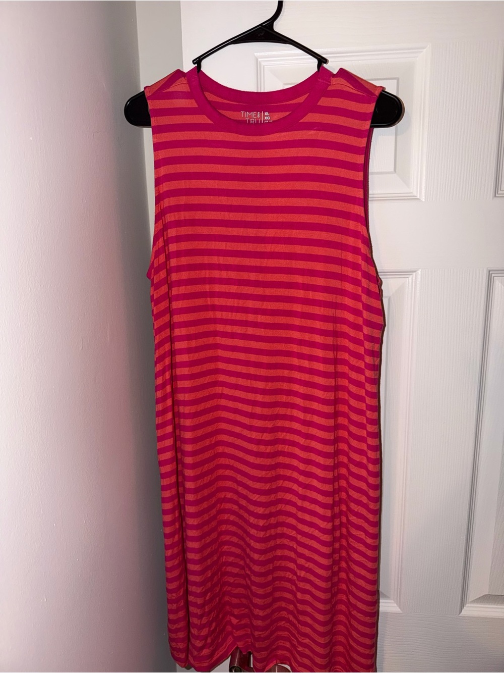 Time and Tru Pink and Orange Striped Sleeveless Knit Dress